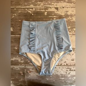 Kortni Jeane blue high waisted bikini bottoms ruffle swimsuit swim womens xs